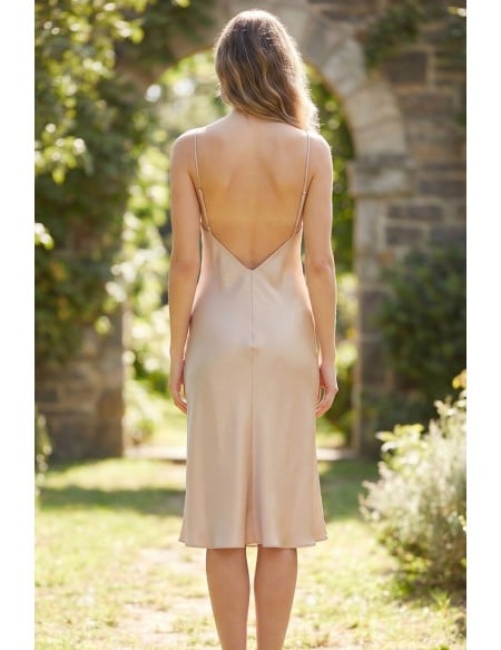 Satin Backless Slip Midi Dress for Garden Weddings
