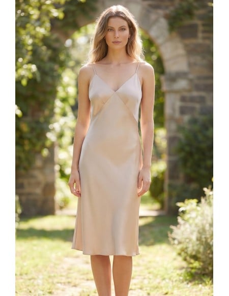 Satin Backless Slip Midi Dress for Garden Weddings