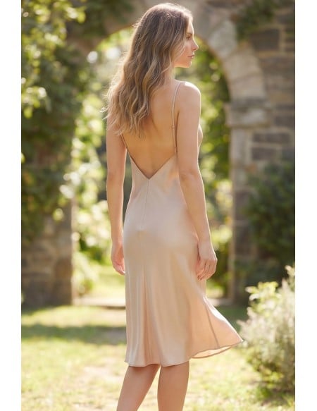 Satin Backless Slip Midi Dress for Garden Weddings