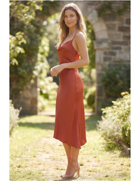 Satin Cowl Neck Slip Dress for Outdoor Summer Wedding