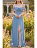 Off-Shoulder Chiffon Slit Maxi Dress for Garden Wedding