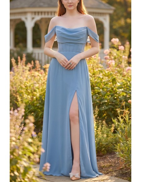 Off-Shoulder Chiffon Slit Maxi Dress for Garden Wedding