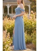 Off-Shoulder Chiffon Slit Maxi Dress for Garden Wedding