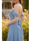 Off-Shoulder Chiffon Slit Maxi Dress for Garden Wedding