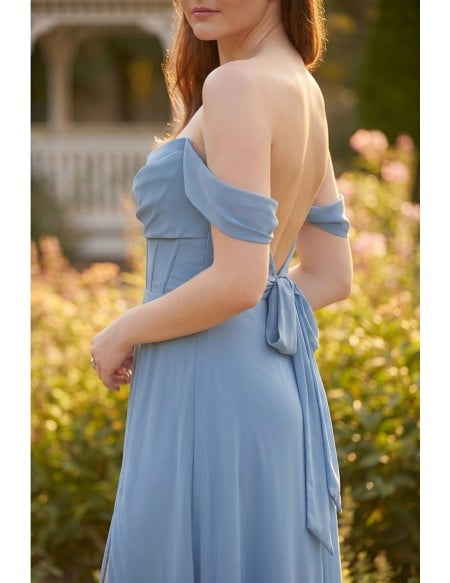 Off-Shoulder Chiffon Slit Maxi Dress for Garden Wedding