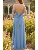 Off-Shoulder Chiffon Slit Maxi Dress for Garden Wedding