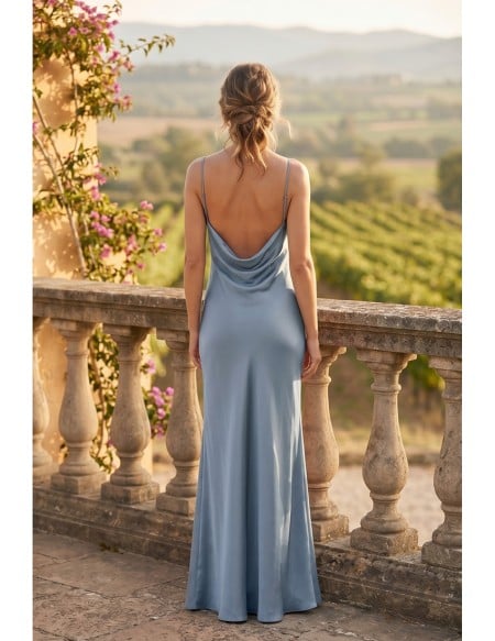 Satin Cowl-Back Slip Dress with Slit for Outdoor Summer Weddings