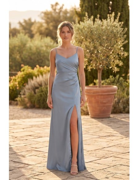 Satin Cowl-Back Slip Dress with Slit for Outdoor Summer Weddings