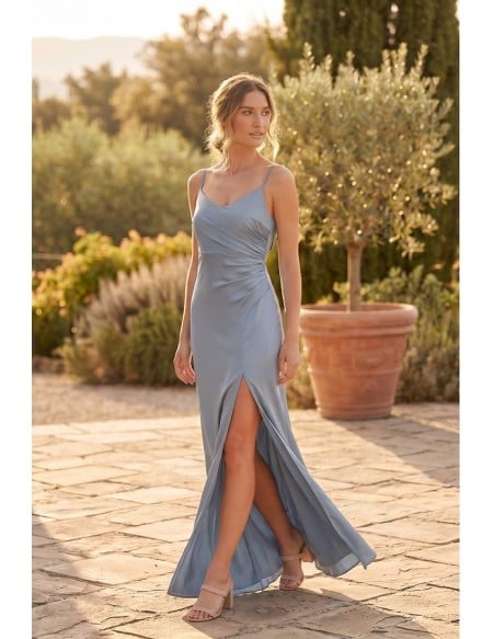 Satin Cowl-Back Slip Dress with Slit for Outdoor Summer Weddings