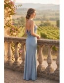 Satin Cowl-Back Slip Dress with Slit for Outdoor Summer Weddings