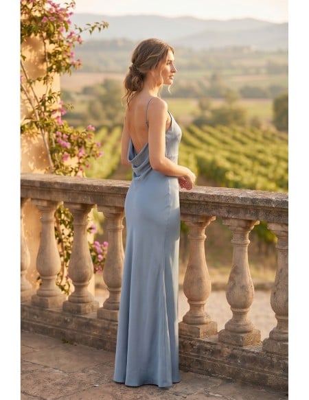 Satin Cowl-Back Slip Dress with Slit for Outdoor Summer Weddings