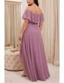 Off-Shoulder Ruffle Chiffon High-Low Dress for Garden Wedding