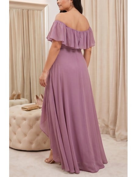 Off-Shoulder Ruffle Chiffon High-Low Dress for Garden Wedding