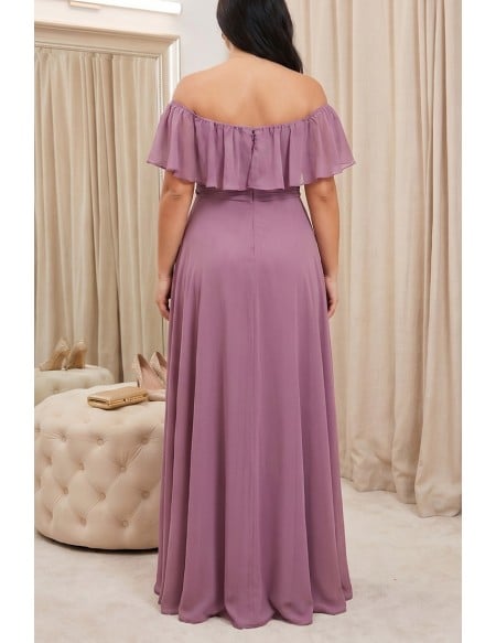 Off-Shoulder Ruffle Chiffon High-Low Dress for Garden Wedding