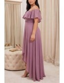 Off-Shoulder Ruffle Chiffon High-Low Dress for Garden Wedding