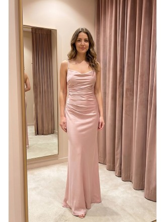 Satin Ruched Slip Dress with Crossback for Wedding Guests