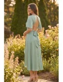 Satin Flutter-Sleeve Open-Back Wrap Midi Dress for Garden Wedding