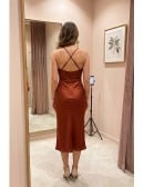 Satin Cowl Neck Open Back Midi Dress for Wedding Guests
