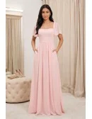Chiffon Flutter-Sleeve A-Line Maxi Dress for Garden Weddings