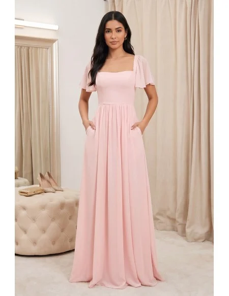 Chiffon Flutter-Sleeve A-Line Maxi Dress for Garden Weddings