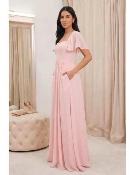 Chiffon Flutter-Sleeve A-Line Maxi Dress for Garden Weddings