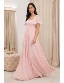 Chiffon Flutter-Sleeve A-Line Maxi Dress for Garden Weddings