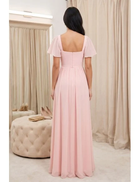 Chiffon Flutter-Sleeve A-Line Maxi Dress for Garden Weddings