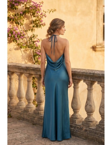Satin Halter Slit Maxi Dress for Outdoor Summer Weddings