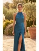 Satin Halter Slit Maxi Dress for Outdoor Summer Weddings