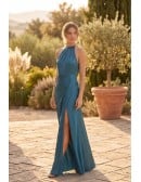 Satin Halter Slit Maxi Dress for Outdoor Summer Weddings