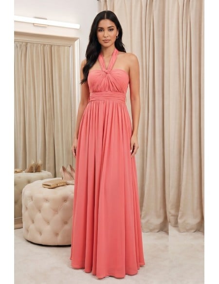 Chiffon Halter Flowy Maxi Dress for Garden Wedding GA0223