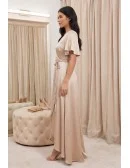 Satin Wrap Flutter-Sleeve Maxi Dress for Outdoor Summer Weddings
