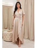Satin Wrap Flutter-Sleeve Maxi Dress for Outdoor Summer Weddings