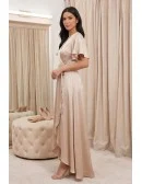 Satin Wrap Flutter-Sleeve Maxi Dress for Outdoor Summer Weddings