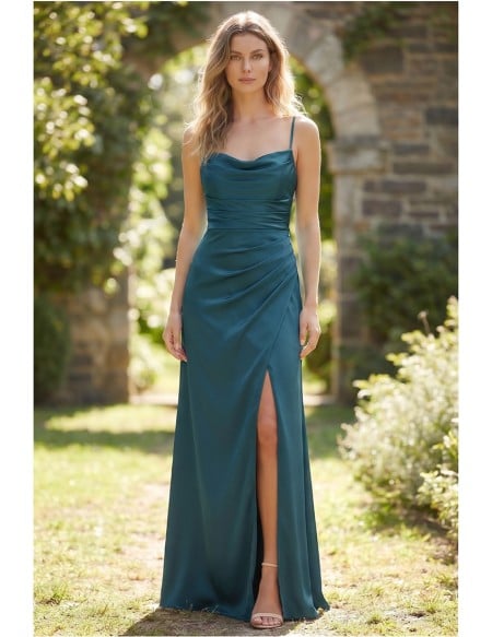 Satin Cowl Neck Slit Maxi Dress for Garden Wedding