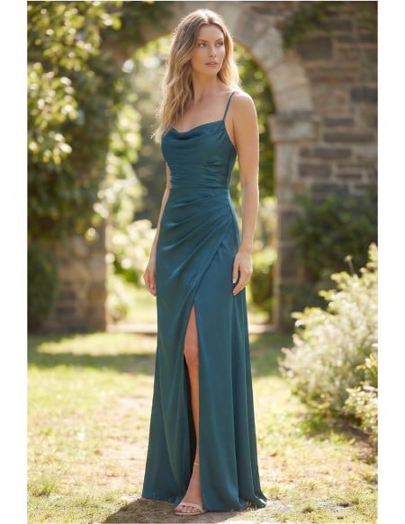 Satin Cowl Neck Slit Maxi Dress for Garden Wedding