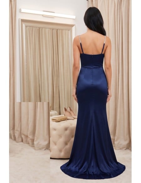 Satin Ruched Slit Maxi Dress for Wedding Guest Events
