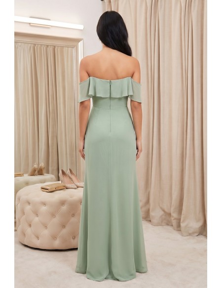 Off-Shoulder Ruffle Chiffon Maxi Dress for Outdoor Summer Weddings