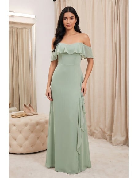 Off-Shoulder Ruffle Chiffon Maxi Dress for Outdoor Summer Weddings