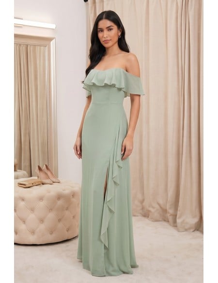 Off-Shoulder Ruffle Chiffon Maxi Dress for Outdoor Summer Weddings