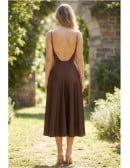 Satin Backless V-Neck Midi Dress for Garden Weddings