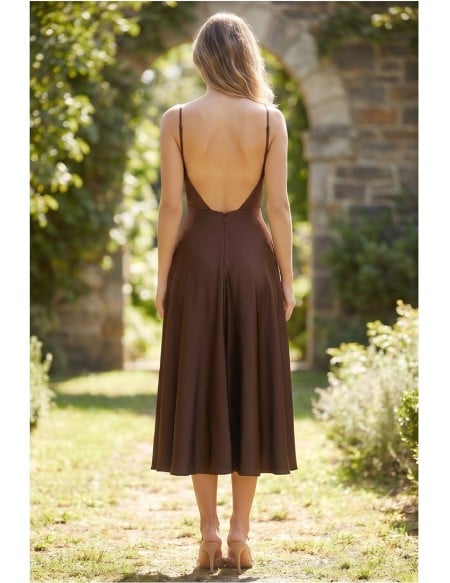 Satin Backless V-Neck Midi Dress for Garden Weddings