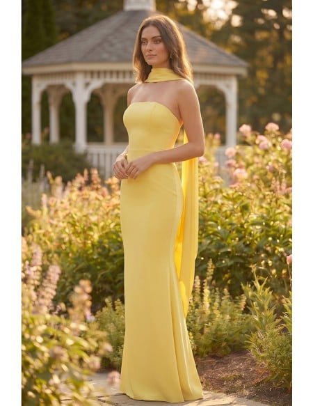 Strapless Draped-Back Maxi Dress for Garden Wedding