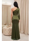 One-Shoulder Satin Slit Maxi Dress for Wedding Guests