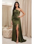 One-Shoulder Satin Slit Maxi Dress for Wedding Guests