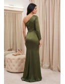 One-Shoulder Satin Slit Maxi Dress for Wedding Guests