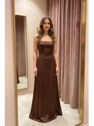 brown silk dress wedding guest Everleigh Soft Satin Midaxi Dress Brown | Wedding Guest Dress