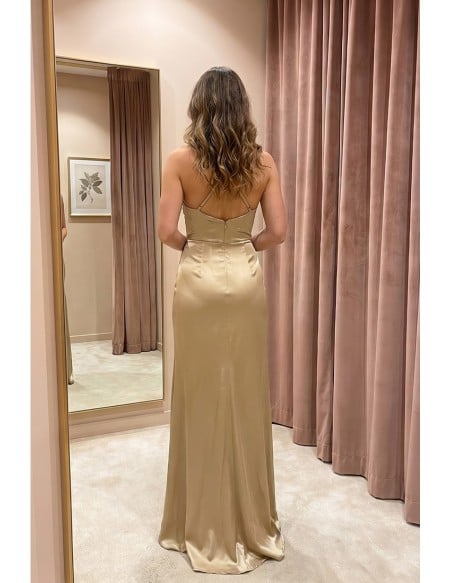 Satin Slit Maxi Slip Dress for Wedding Guests