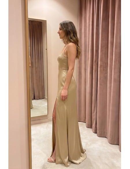 Satin Slit Maxi Slip Dress for Wedding Guests