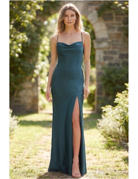Satin Cowl Neck Slit Maxi Dress for Garden Wedding
